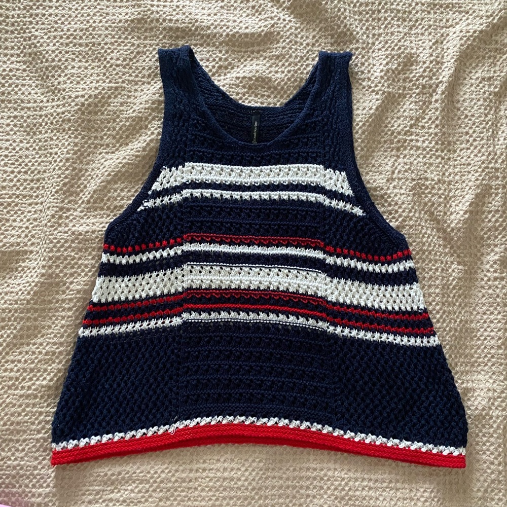 Navy Striped Knit Crochet Top